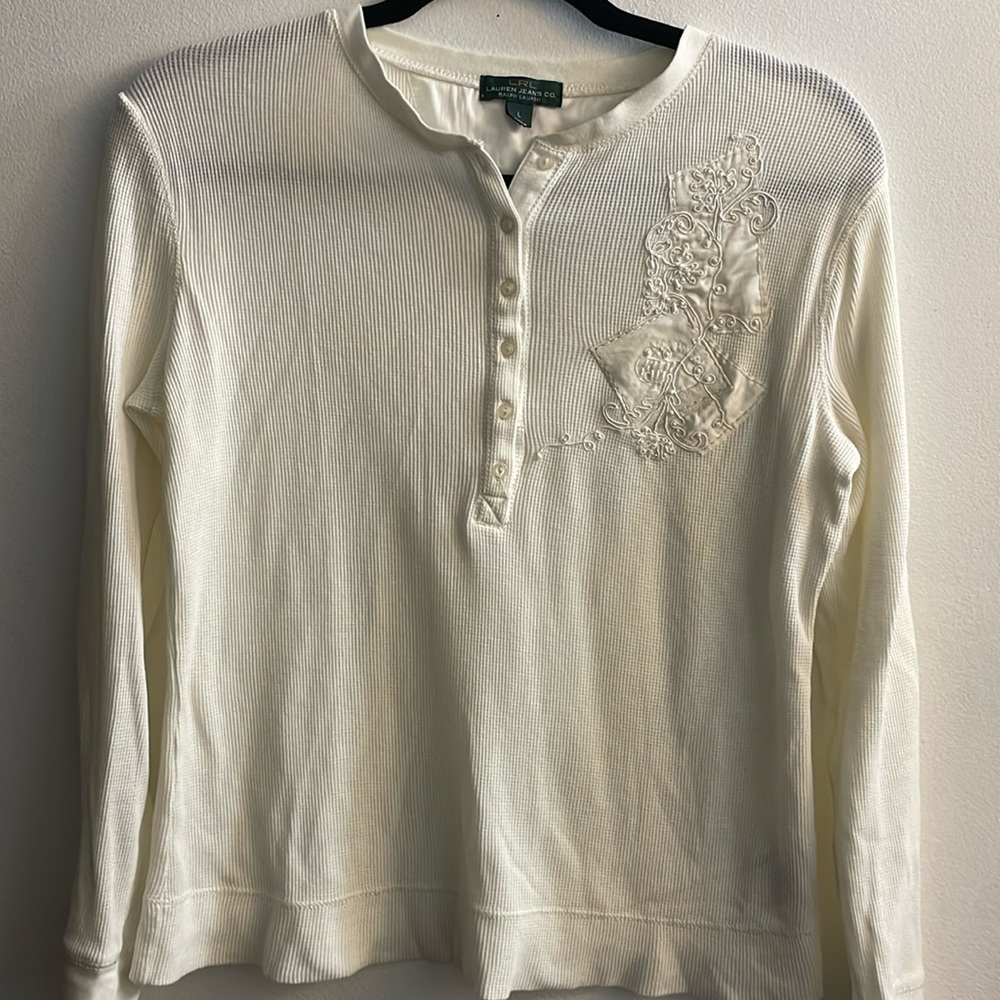 Ralph Lauren Embroidered Long Sleeve Tee in Size Large